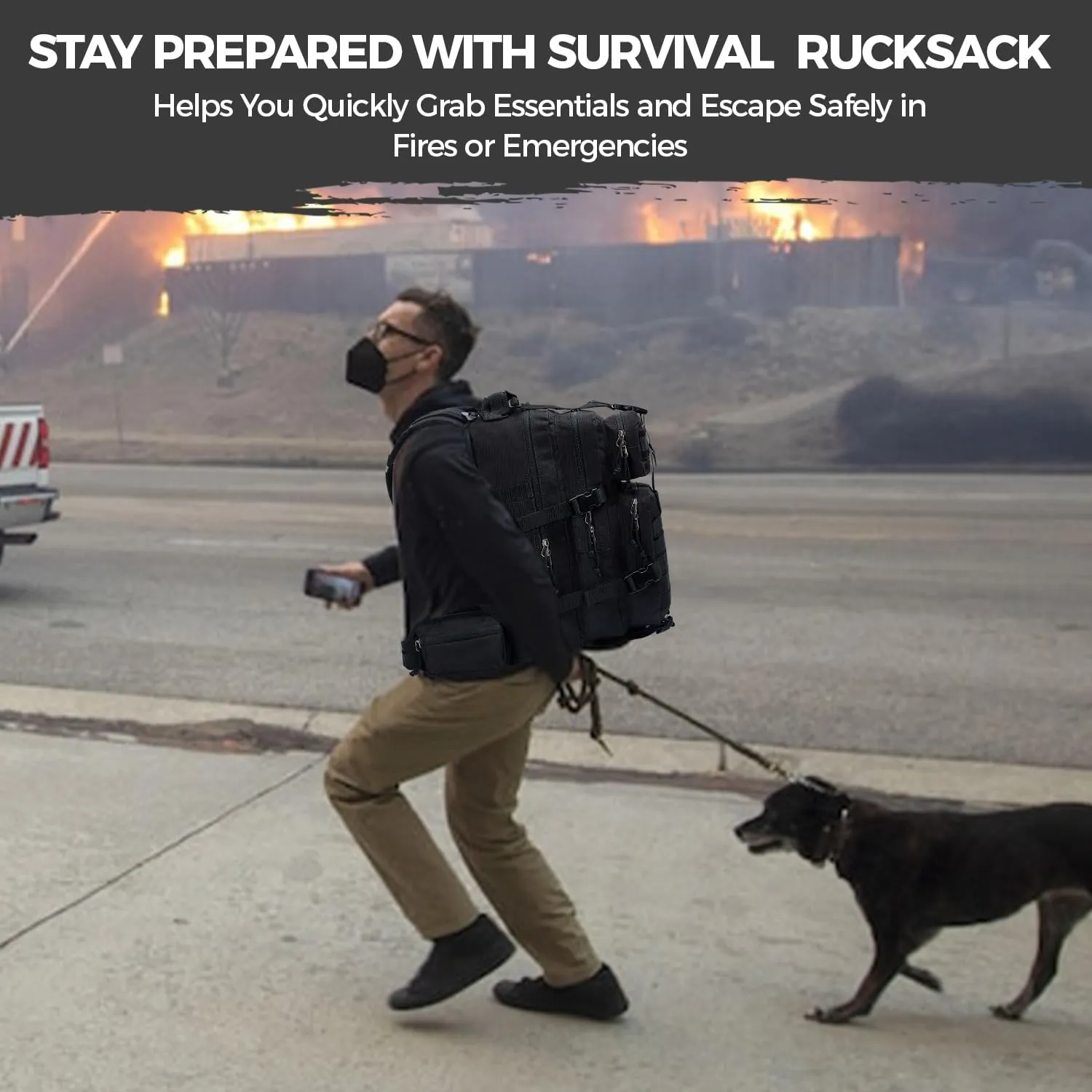 MIRACOL Go Bag Survival Backpack – Tactical Emergency Backpack with MOLLE System - Large 35L Military Gear for Disaster Wildfire Preparedness Grey