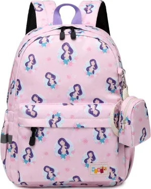 MIRLEWAIY Little Kids Backpack Preschool Cute Girls Kindergarten School Bag with Coin Pouch, Mermaid with Purple Hair, Purple