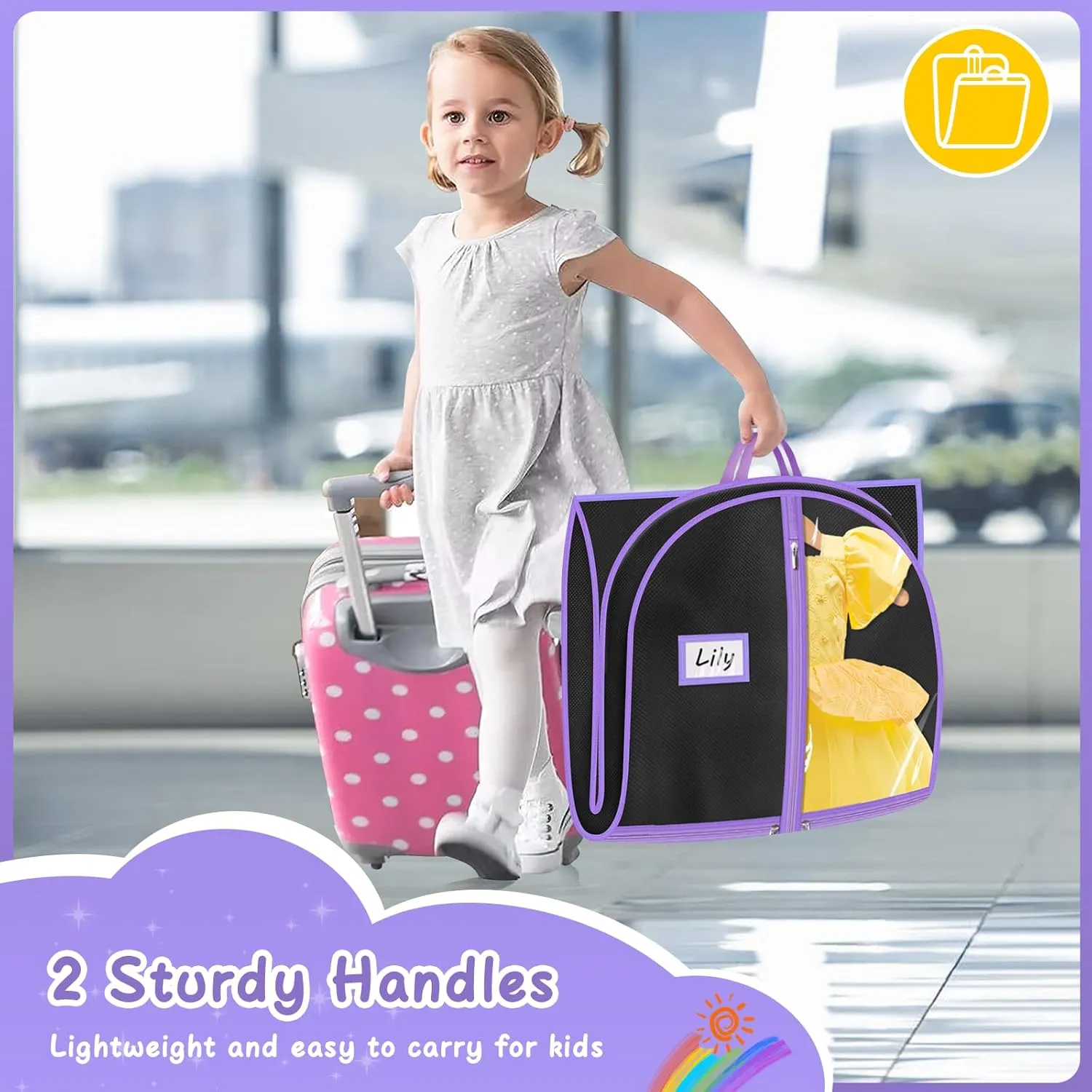 MISSLO Dance Garment Bags for Dancers with 4 Pockets Garment Bags for Dance Costumes 40" Cheer Uniform Garment Bag Hanging Kids Garment Bag for Recital, Competition, Travel, Storage (3, Black)