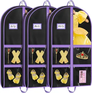 MISSLO Dance Garment Bags for Dancers with 4 Pockets Garment Bags for Dance Costumes 40" Cheer Uniform Garment Bag Hanging Kids Garment Bag for Recital, Competition, Travel, Storage (3, Black)