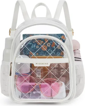 Missnine Clear Backpack for Stadium Approved, Quilted Clear Bag for Stadium Events with Leather Trim for Sports Event, Concert, Festival, Daily