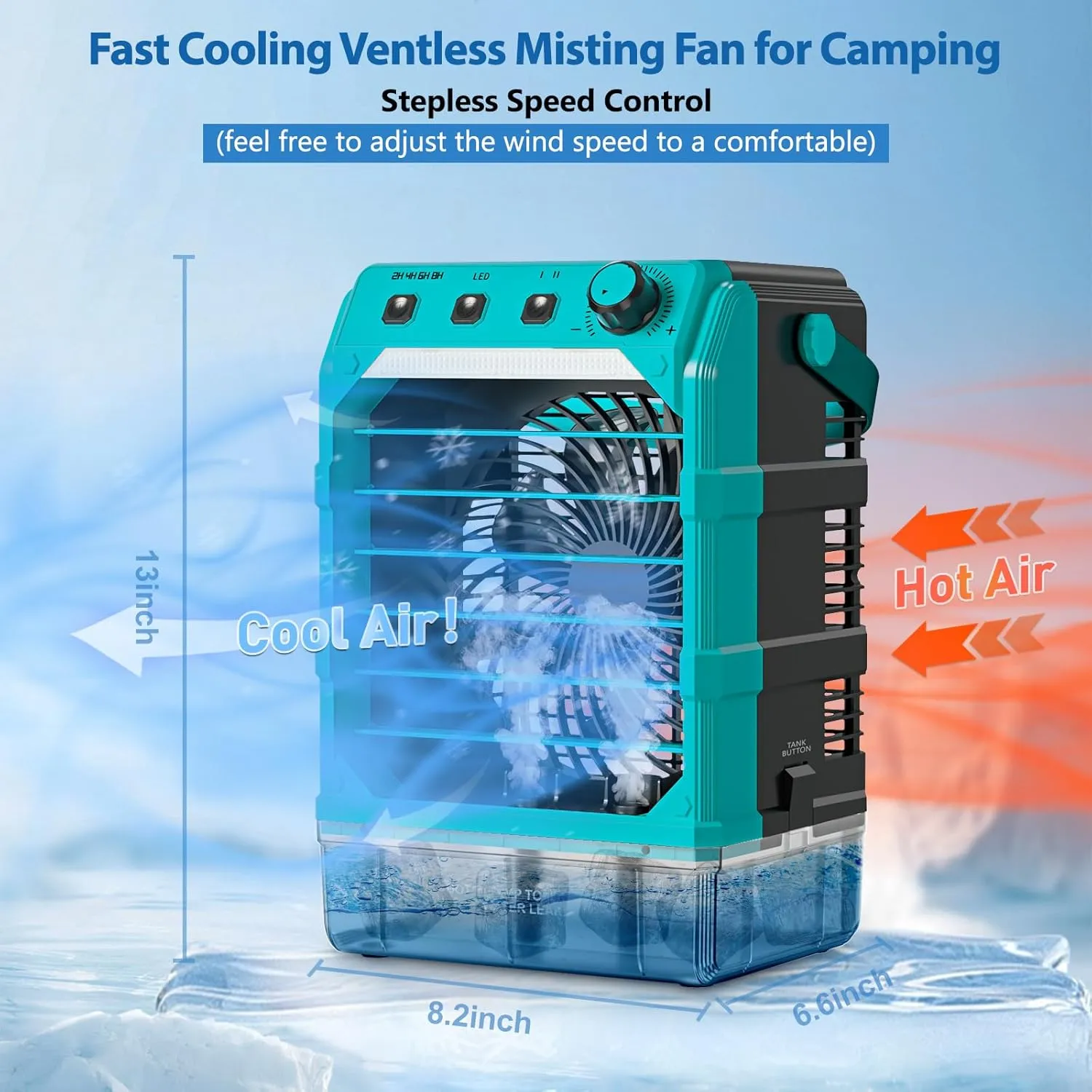 Misting Fan Portable Compatible for Makita 18V Battery(No Battery) or USB Powered, Cooling Fan for Bedroom with 7 Lights, 8H Timer, 1600ML Water Tank for Outside Camping Tent Room Office Desk