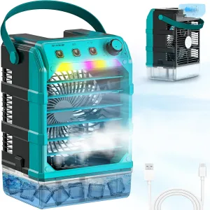 Misting Fan Portable Compatible for Makita 18V Battery(No Battery) or USB Powered, Cooling Fan for Bedroom with 7 Lights, 8H Timer, 1600ML Water Tank for Outside Camping Tent Room Office Desk