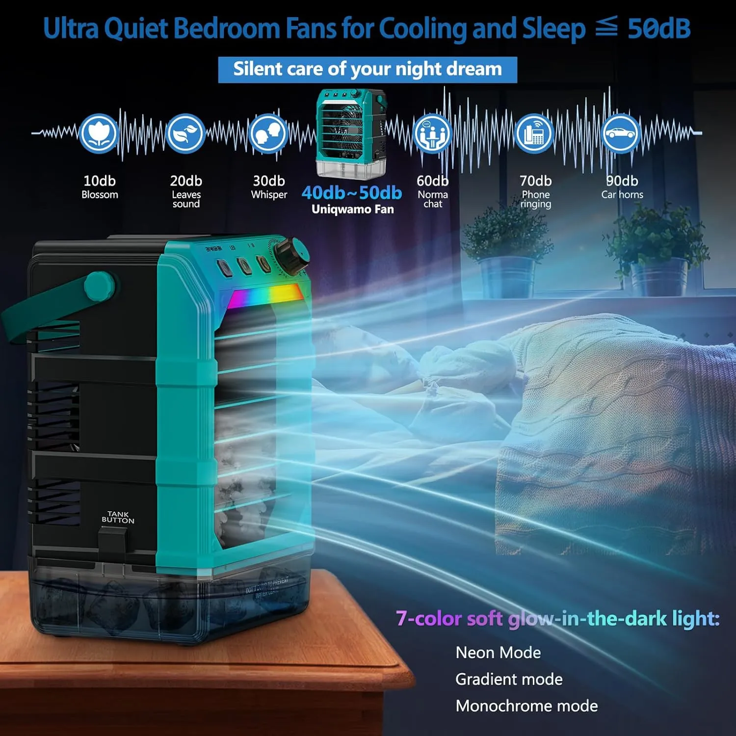 Misting Fan Portable Compatible for Makita 18V Battery(No Battery) or USB Powered, Cooling Fan for Bedroom with 7 Lights, 8H Timer, 1600ML Water Tank for Outside Camping Tent Room Office Desk