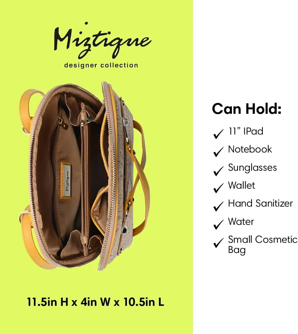 Miztique The Daisy Cork Convertible Backpack Purse for Women (Mustard) | Cork Shoulder Strap Bag or Convertible Backpack | 10.5in x 4in x 11.5in |