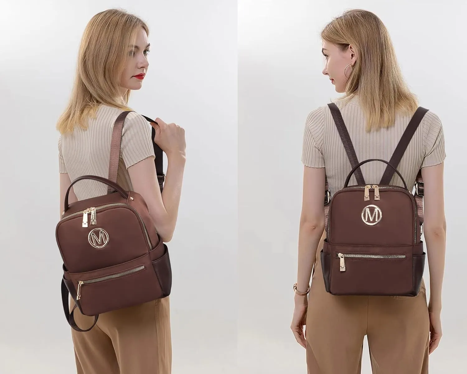 MKP Small Backpack Purse for Ladies Women Fashion Multi Pockets Daypacks with Front Zip Pocket