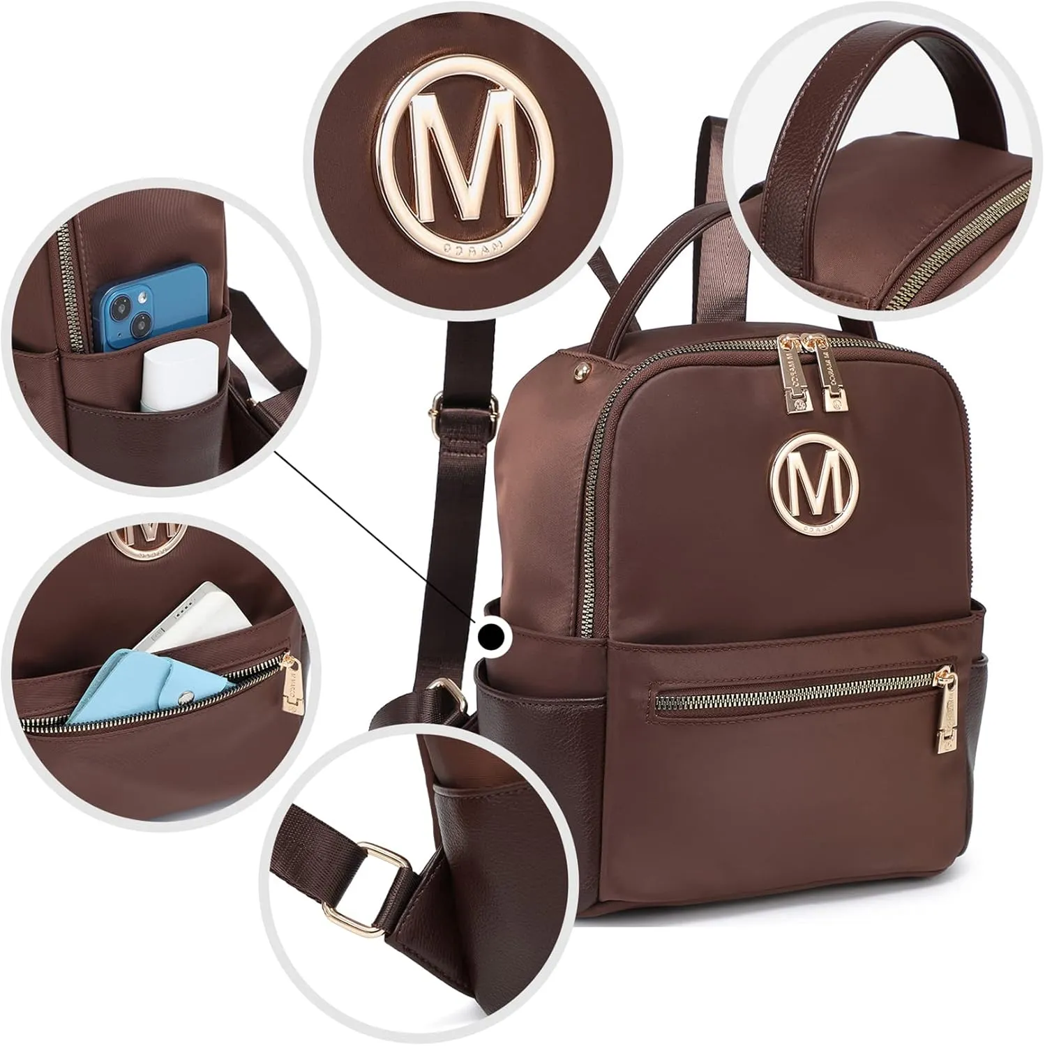 MKP Small Backpack Purse for Ladies Women Fashion Multi Pockets Daypacks with Front Zip Pocket