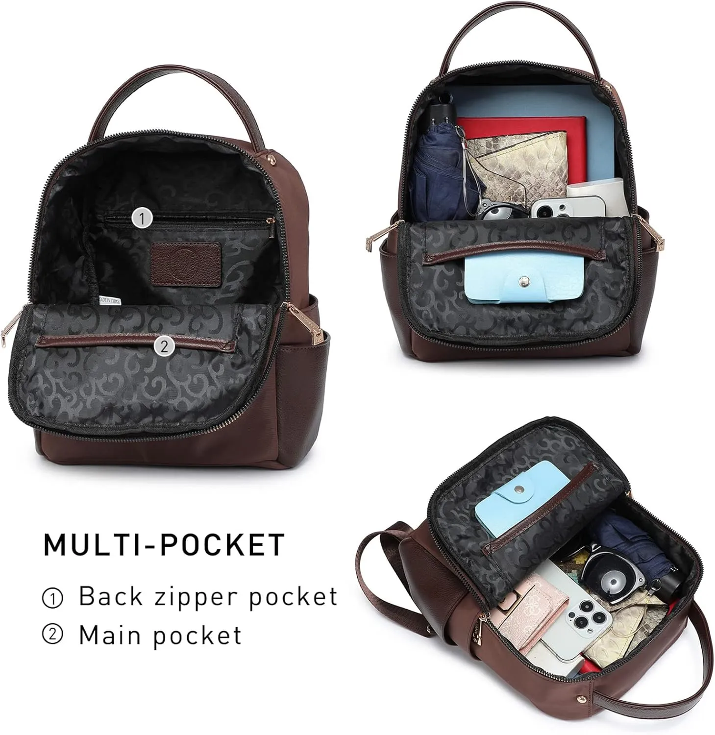 MKP Small Backpack Purse for Ladies Women Fashion Multi Pockets Daypacks with Front Zip Pocket