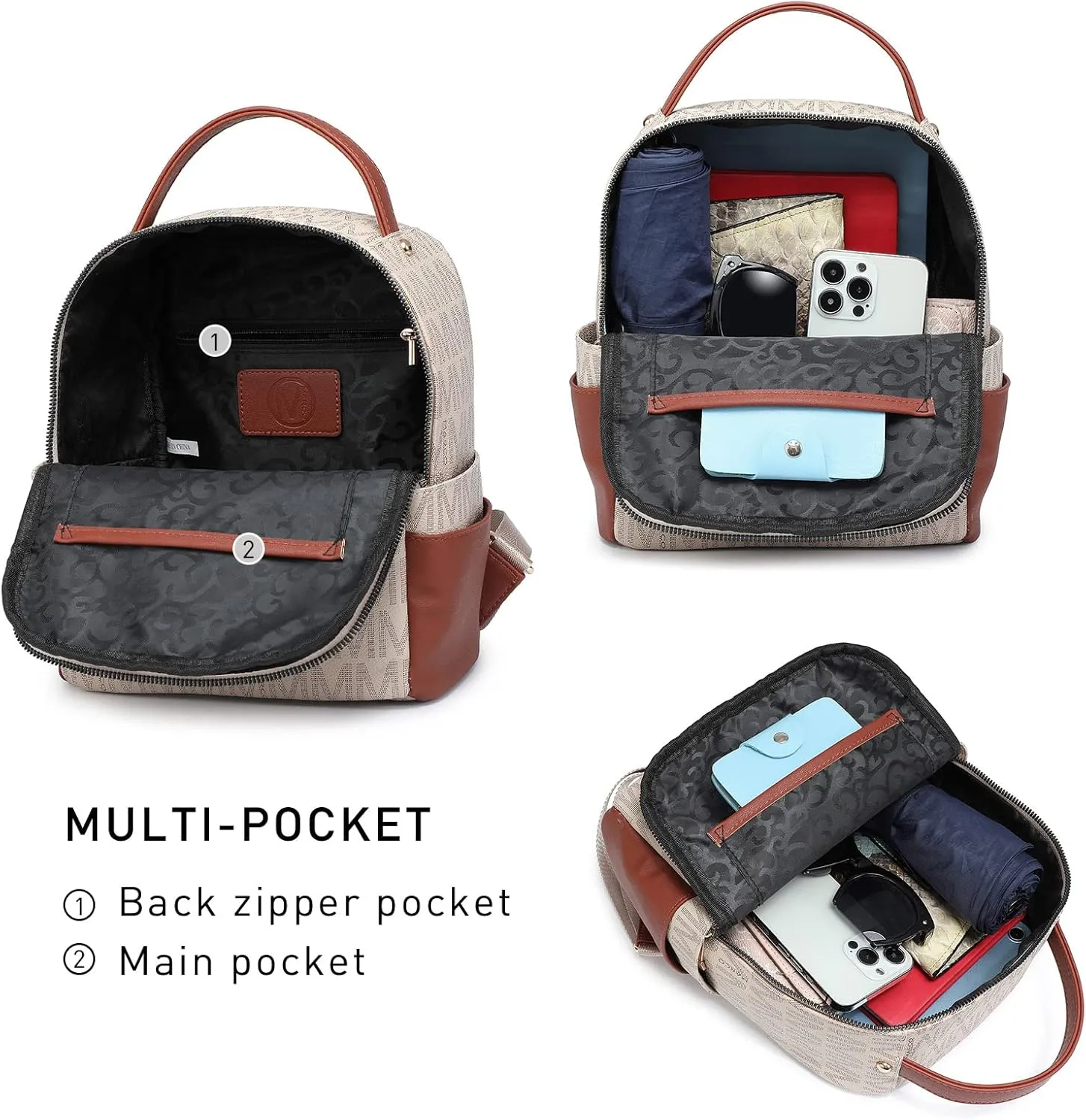 MKP Small Backpack Purse for Ladies Women Fashion Multi Pockets Daypacks with Front Zip Pocket