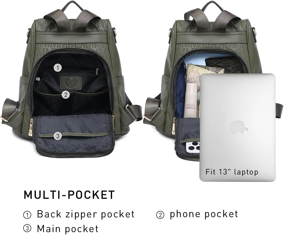 MKP Women Fashion Backpack Purse Multi Pockets Signature Anti-Theft Rucksack Travel Ladies Shoulder Bag Handbag 2Pcs