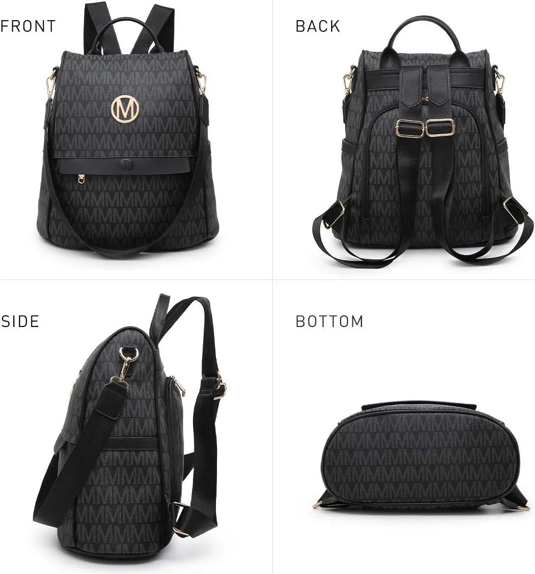 MKP Women Fashion Backpack Purse Multi Pockets Signature Anti-Theft Rucksack Travel Ladies Shoulder Bag Handbag 2Pcs