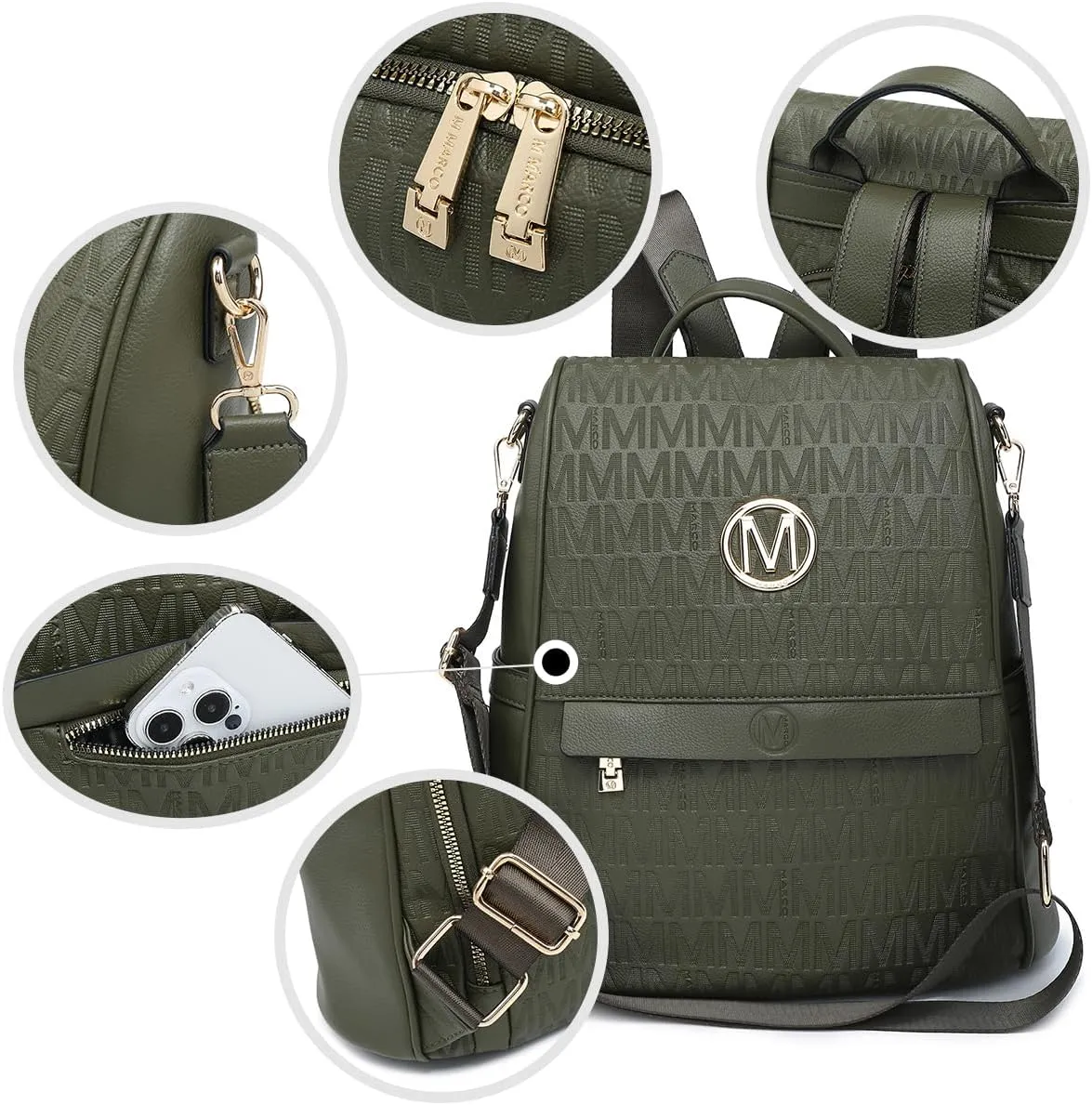 MKP Women Fashion Backpack Purse Multi Pockets Signature Anti-Theft Rucksack Travel Ladies Shoulder Bag Handbag 2Pcs
