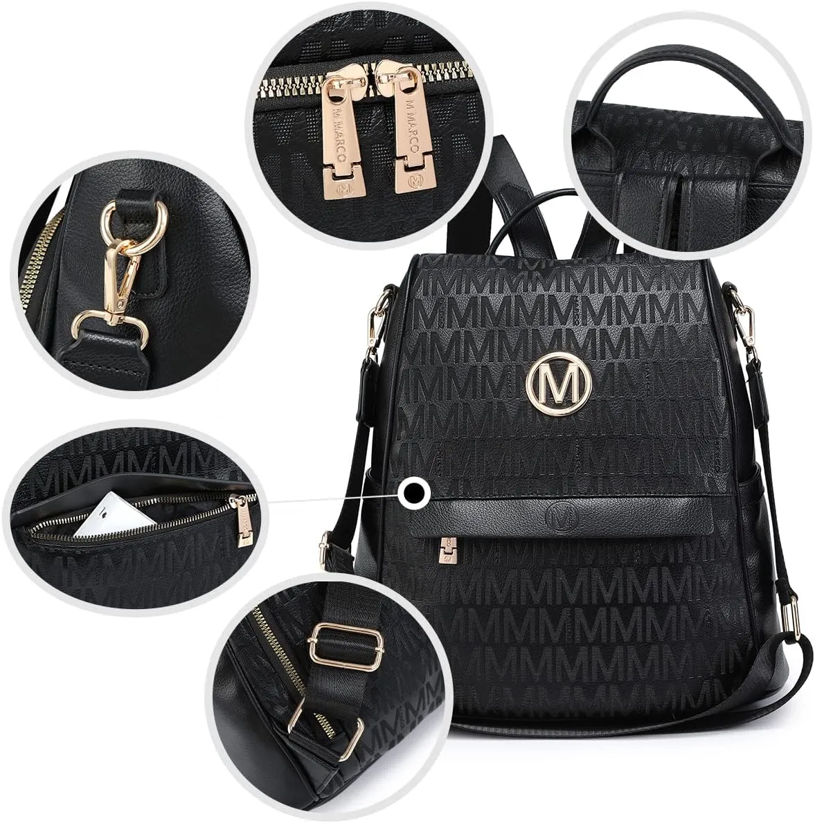 MKP Women Fashion Backpack Purse Multi Pockets Signature Anti-Theft Rucksack Travel Ladies Shoulder Bag Handbag 2Pcs