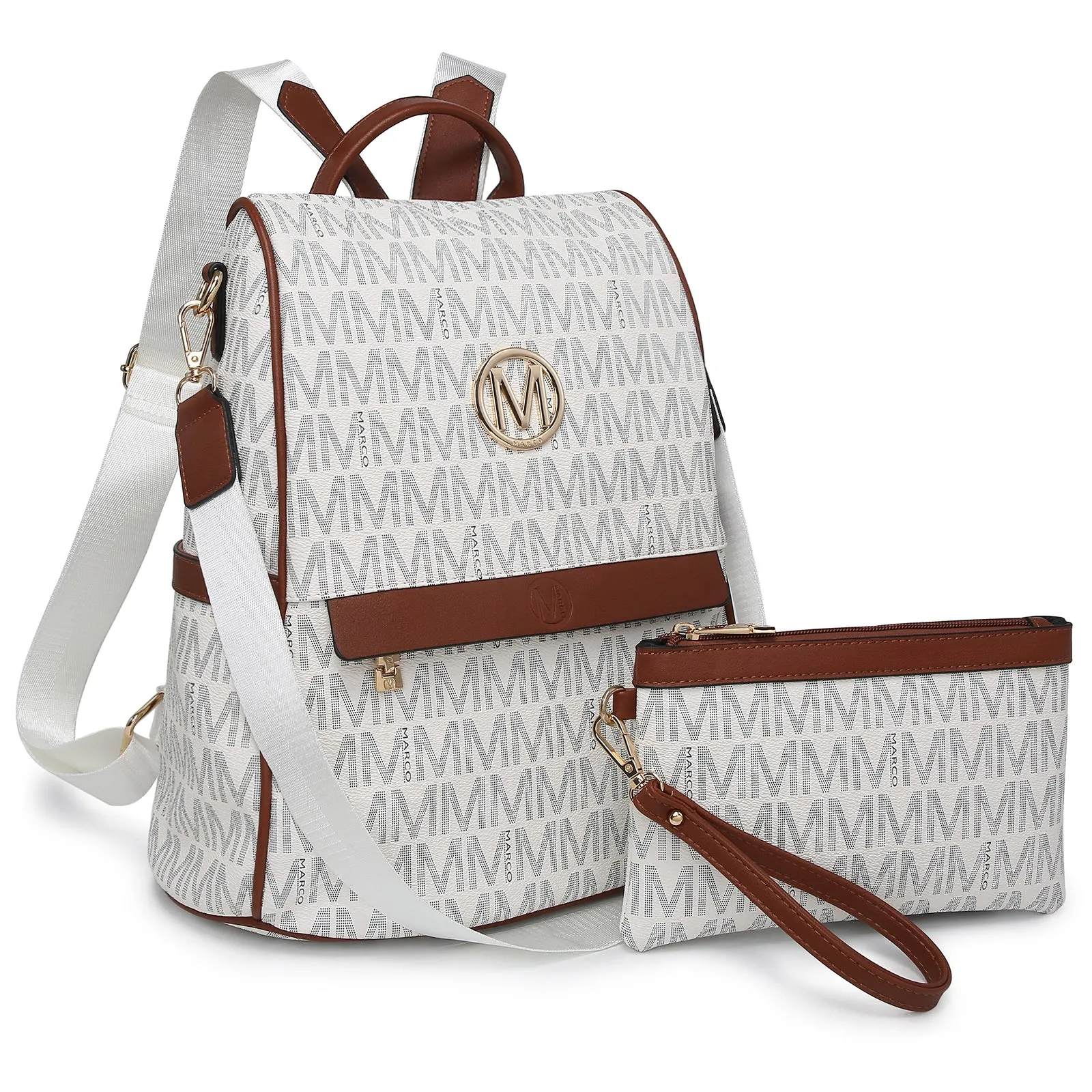 MKP Women Fashion Backpack Purse Multi Pockets Signature Anti-Theft Rucksack Travel Ladies Shoulder Bag Handbag 2Pcs