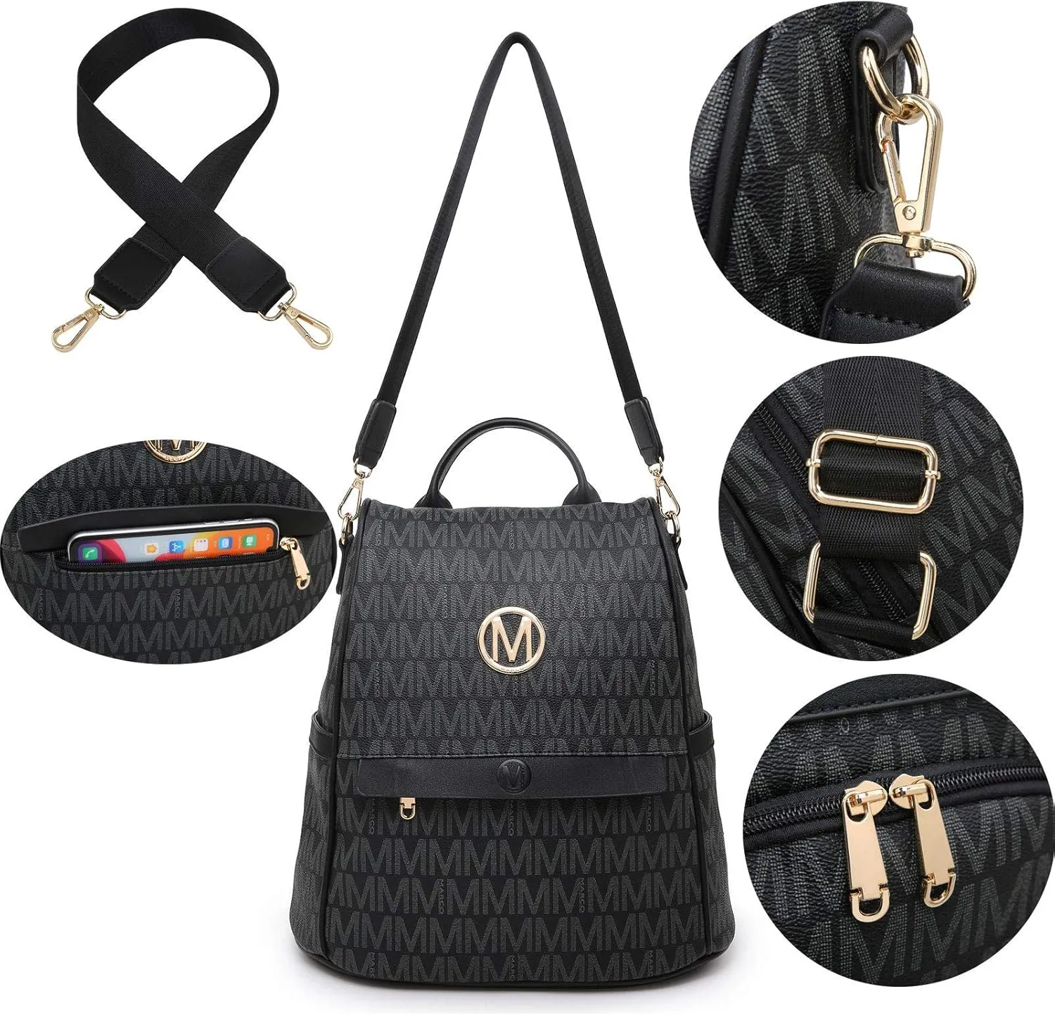 MKP Women Fashion Backpack Purse Multi Pockets Signature Anti-Theft Rucksack Travel Ladies Shoulder Bag Handbag 2Pcs