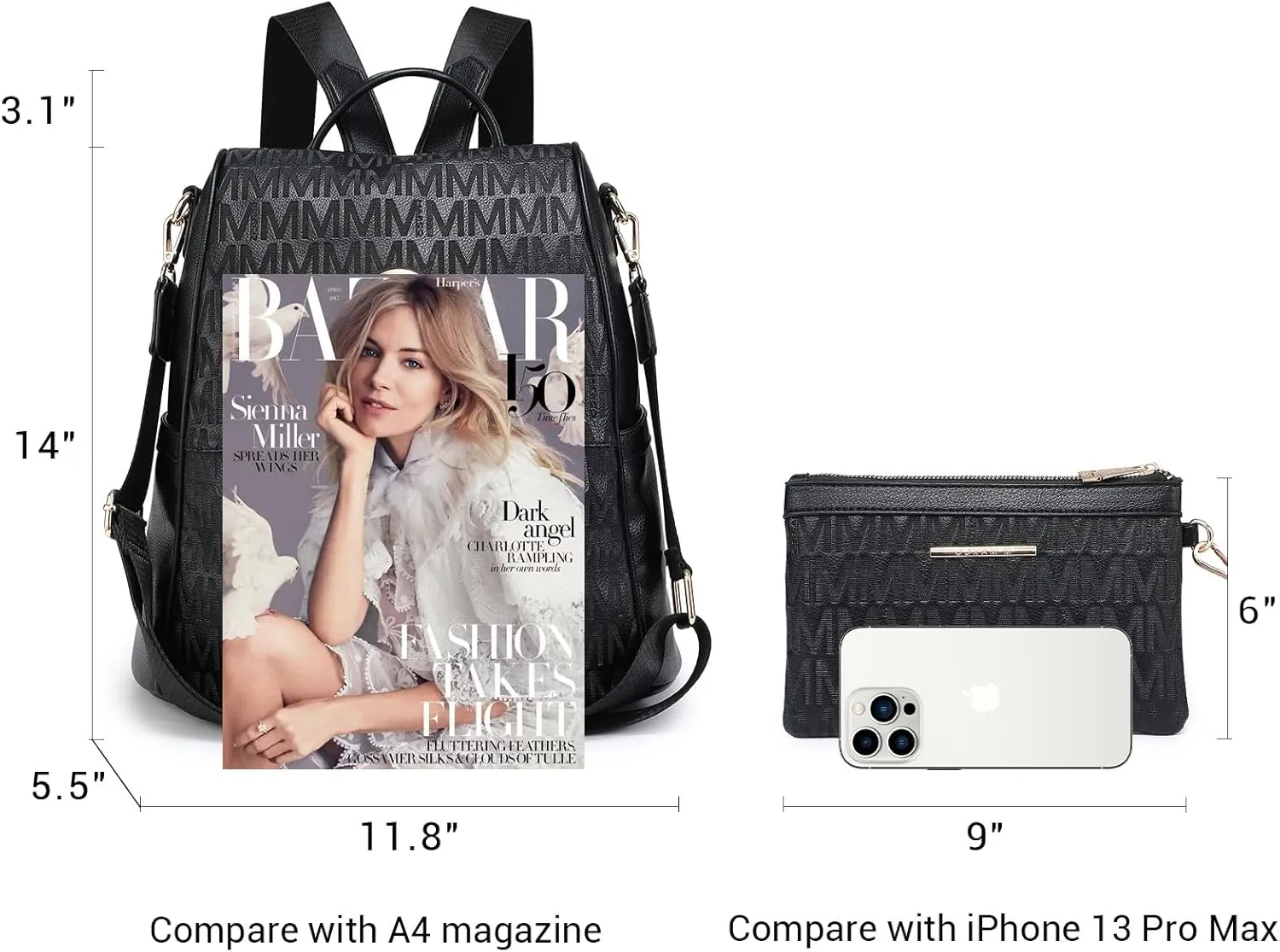 MKP Women Fashion Backpack Purse Multi Pockets Signature Anti-Theft Rucksack Travel Ladies Shoulder Bag Handbag 2Pcs