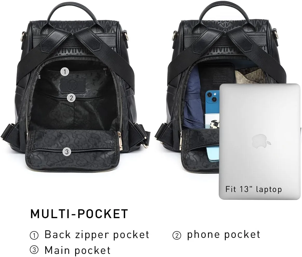 MKP Women Fashion Backpack Purse Multi Pockets Signature Anti-Theft Rucksack Travel Ladies Shoulder Bag Handbag 2Pcs