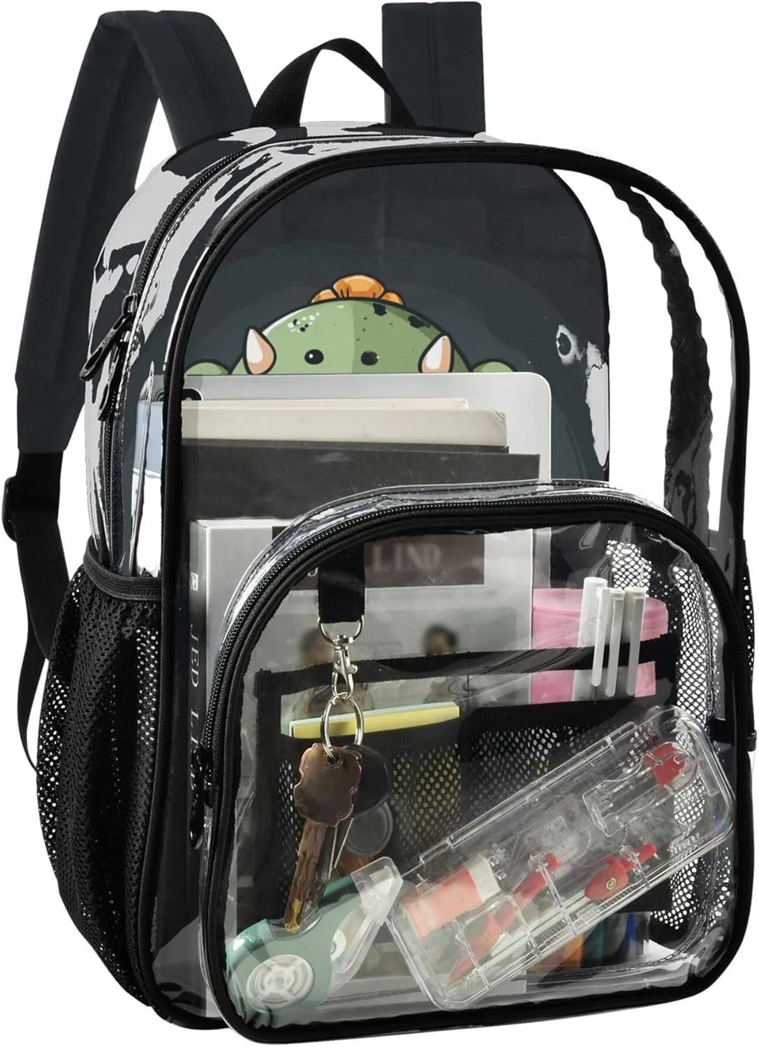 MNSRUU Large Clear Backpack for School Stadium Concerts Sports Events Dinosaurs Boy Transparent Heavy-Duty PVC Backpack with Adjustable Straps, See-Through Bag Multiple Compartments
