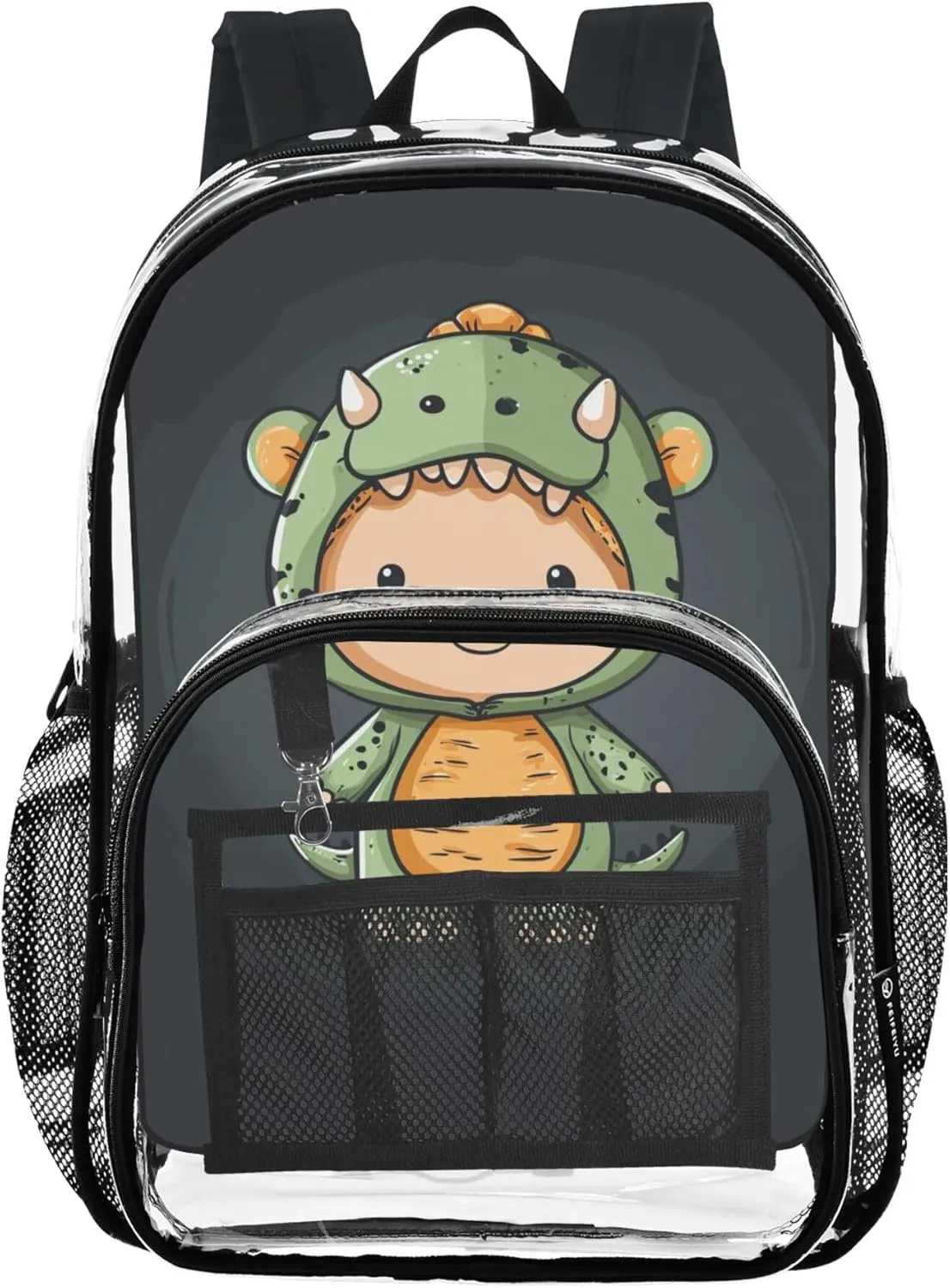 MNSRUU Large Clear Backpack for School Stadium Concerts Sports Events Dinosaurs Boy Transparent Heavy-Duty PVC Backpack with Adjustable Straps, See-Through Bag Multiple Compartments