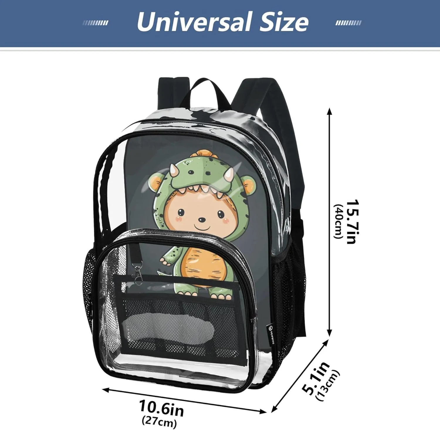 MNSRUU Large Clear Backpack for School Stadium Concerts Sports Events Dinosaurs Boy Transparent Heavy-Duty PVC Backpack with Adjustable Straps, See-Through Bag Multiple Compartments