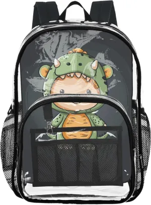 MNSRUU Large Clear Backpack for School Stadium Concerts Sports Events Dinosaurs Boy Transparent Heavy-Duty PVC Backpack with Adjustable Straps, See-Through Bag Multiple Compartments