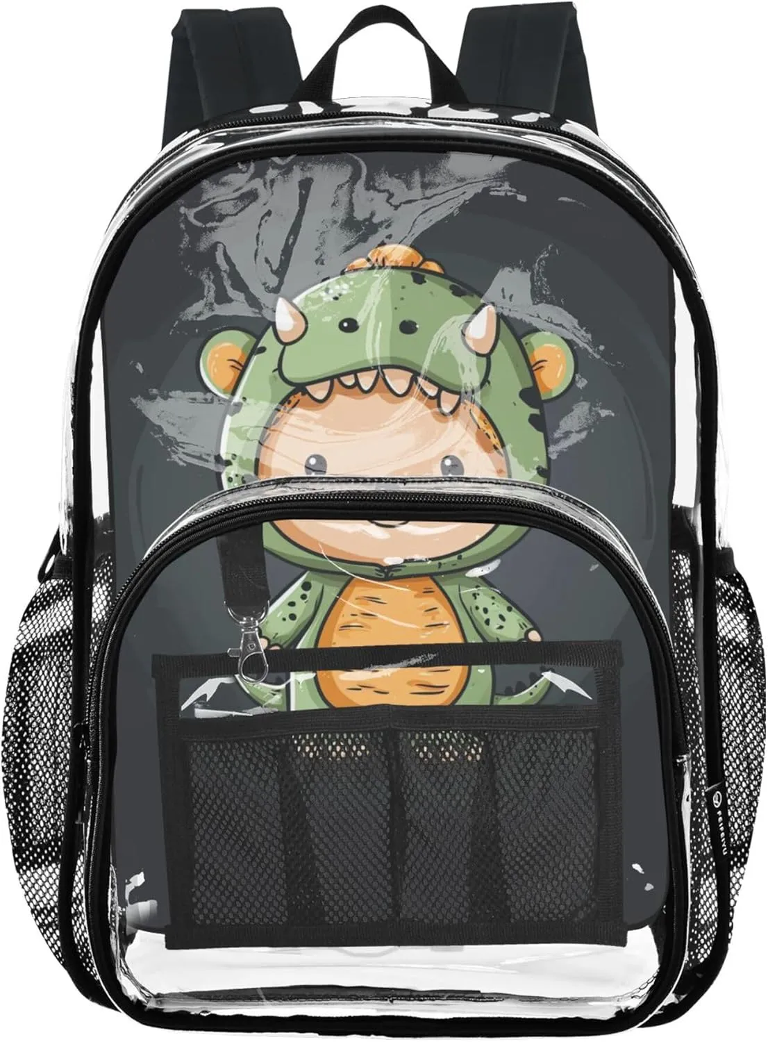 MNSRUU Large Clear Backpack for School Stadium Concerts Sports Events Dinosaurs Boy Transparent Heavy-Duty PVC Backpack with Adjustable Straps, See-Through Bag Multiple Compartments