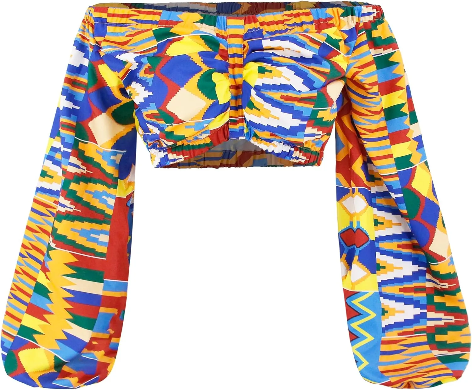 Mocure Women African Off Shoulder Crop Top Bohemia Printing Tube Blouse for Party Rave Festival
