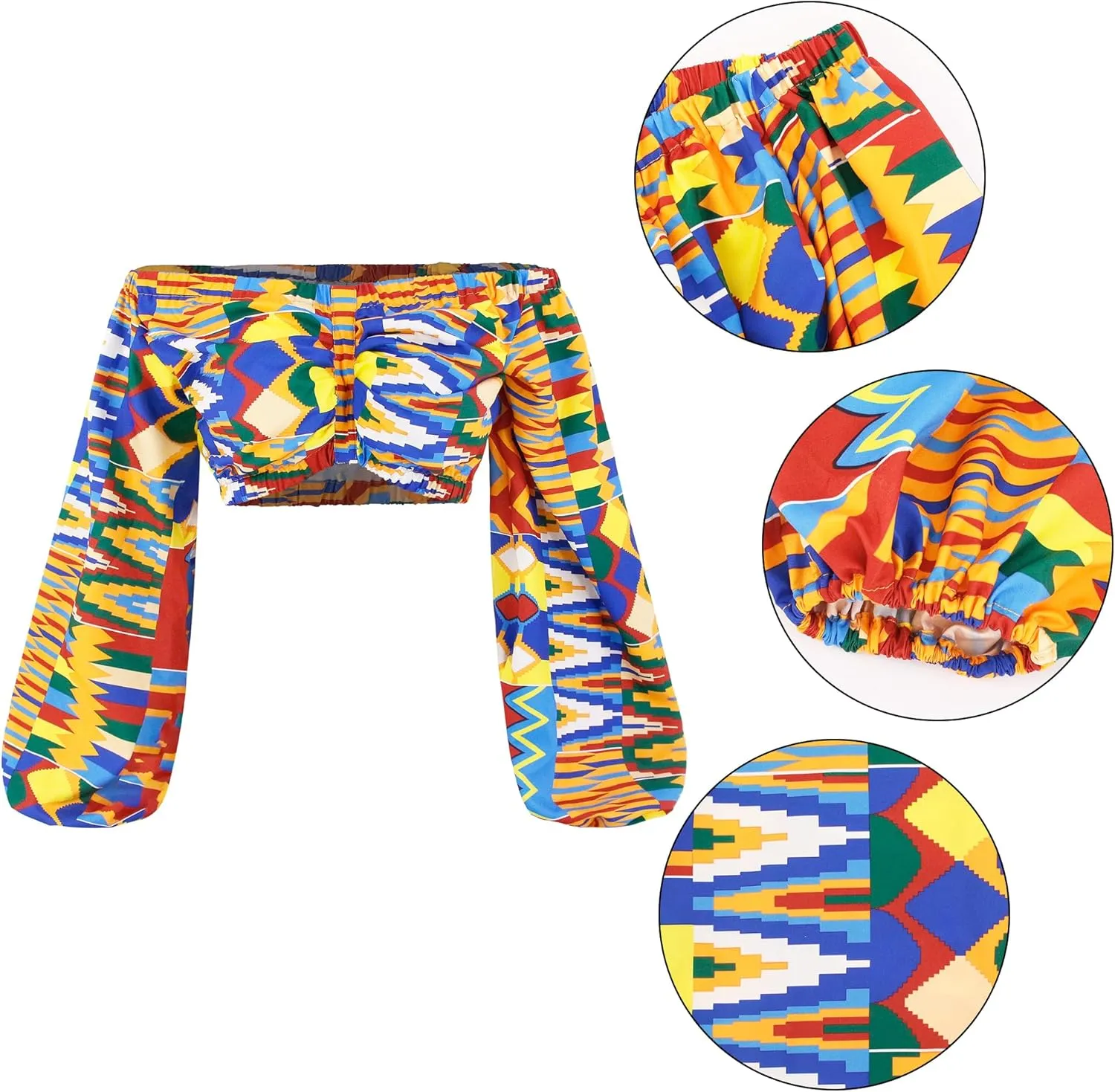 Mocure Women African Off Shoulder Crop Top Bohemia Printing Tube Blouse for Party Rave Festival
