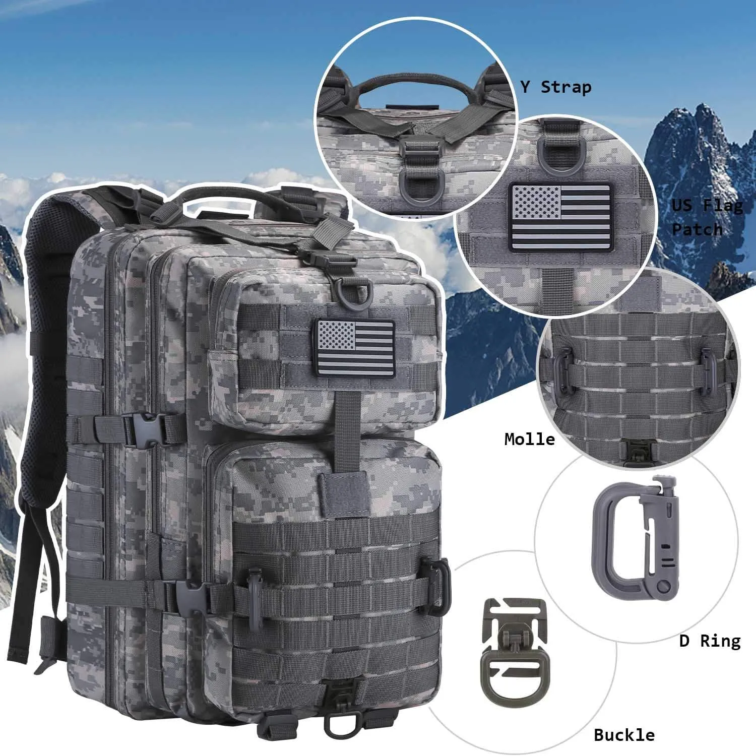 MOLLE Assault Pack, Tactical Backpack Military Army Camping Rucksack, 3-Day Pack