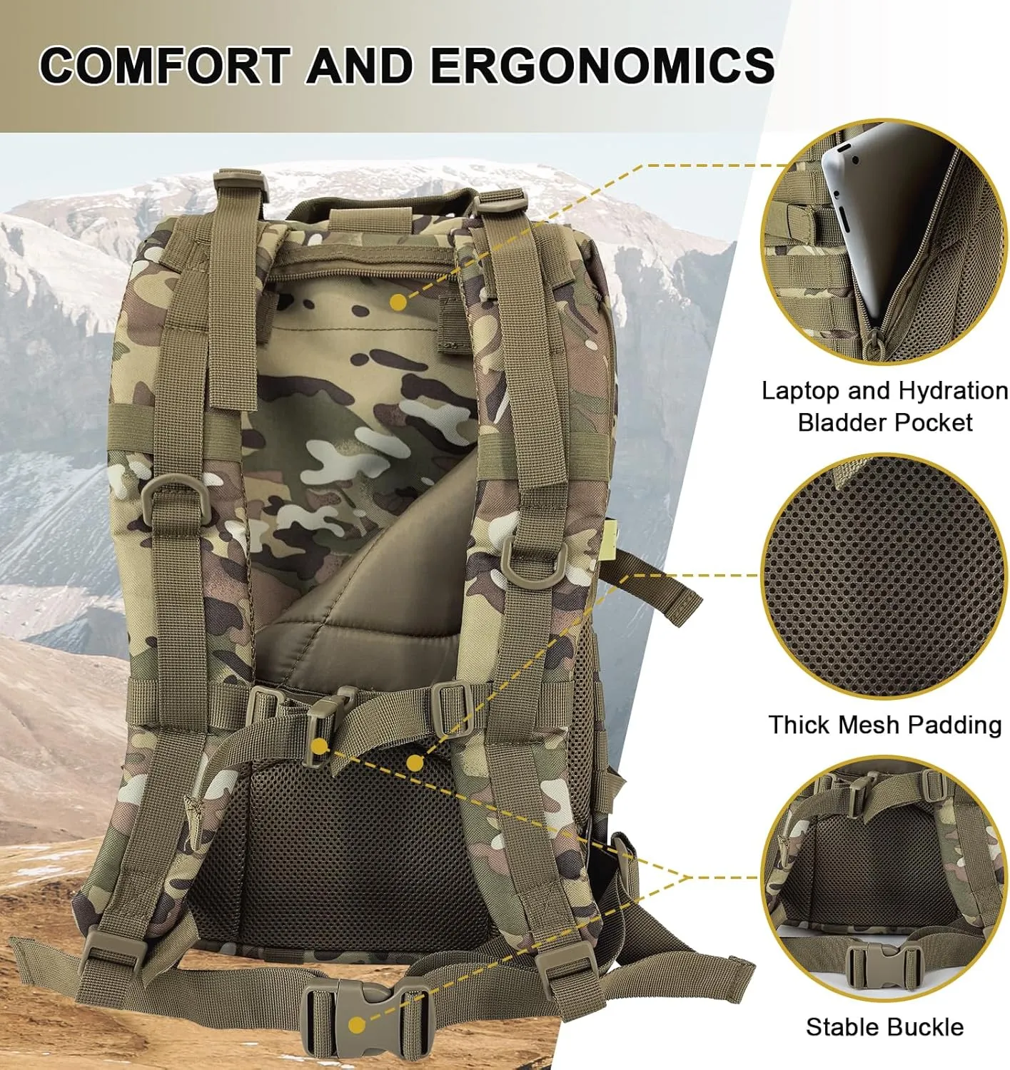 MOLLE Assault Pack, Tactical Backpack Military Army Camping Rucksack, 3-Day Pack