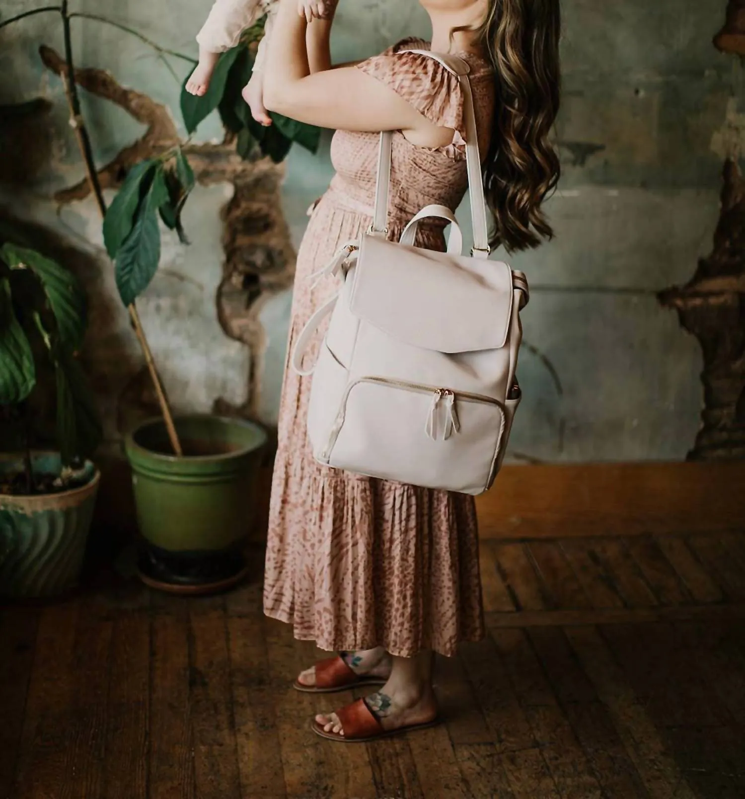 Mom Backpack Diaper Shoulder Suitcase Strap In Beige