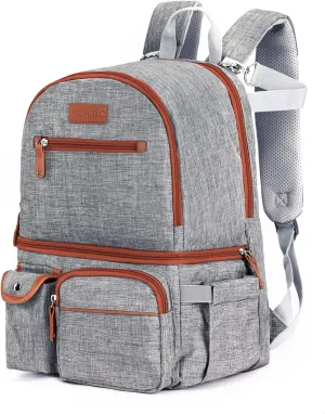 MOMIGO Breast Pump Backpack - Cooler and Moistureproof Bag Double Layer for Mother Outdoor Working Backpack with 13 Inch Laptop Compartment Fit Most Breast Pumps（Brown）