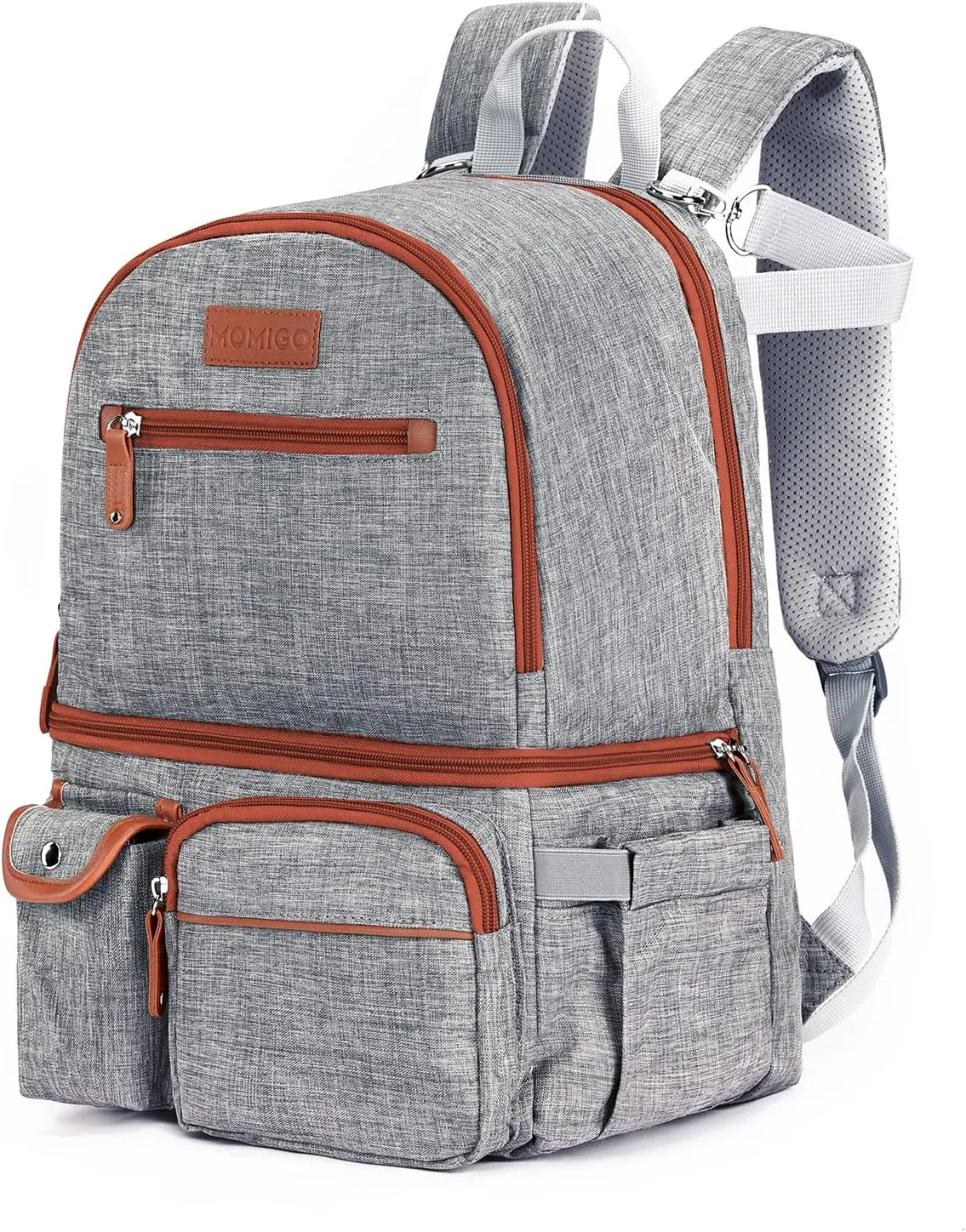 MOMIGO Breast Pump Backpack - Cooler and Moistureproof Bag Double Layer for Mother Outdoor Working Backpack with 13 Inch Laptop Compartment Fit Most Breast Pumps（Brown）