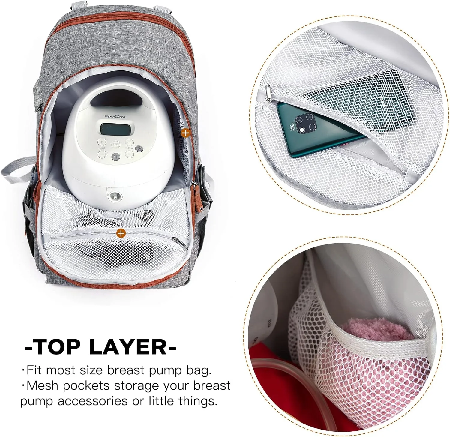 MOMIGO Breast Pump Backpack - Cooler and Moistureproof Bag Double Layer for Mother Outdoor Working Backpack with 13 Inch Laptop Compartment Fit Most Breast Pumps（Brown）