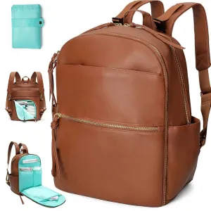 MOMINSIDE Diaper Bag Backpack with 6 Insulated Pockets, Leather Diaper Bag, Large Baby Bag for Mom, Baby Registry, 18 Pockets, Changing Pad, Stroller Straps (Brown)