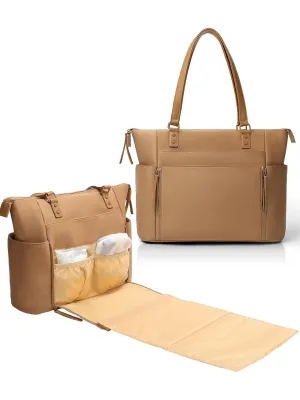 MOMINSIDE Neoprene Diaper Bag Tote, Diaper Bag Backpack with Changing Station,14 Pockets Large Capacity Travel Baby Bag for Mom, Convertible Diaper Tote, Brown