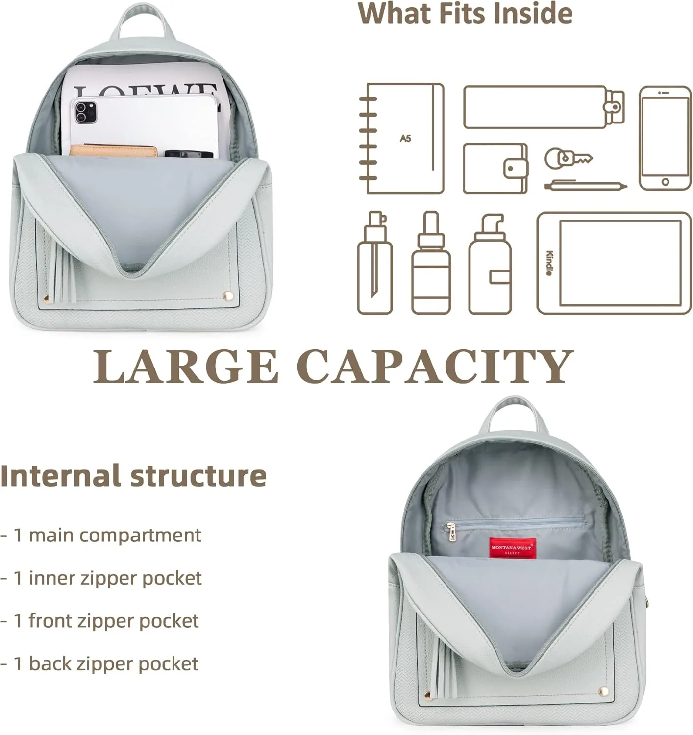 Montana West Medium Backpack Purse for Women Anti Theft Backpack with Secured Zipper & Tassel