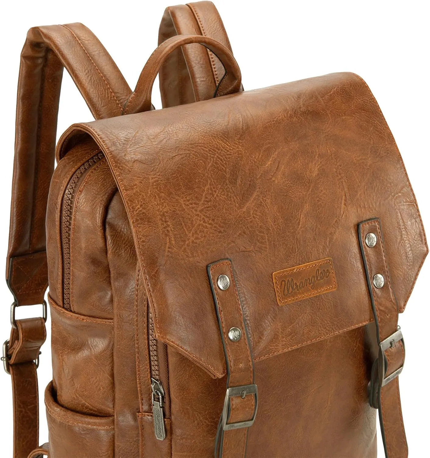 Montana West × Wrangler Brown Leather Laptop Backpack Purse Women and Men Unisex Fashion Backpack