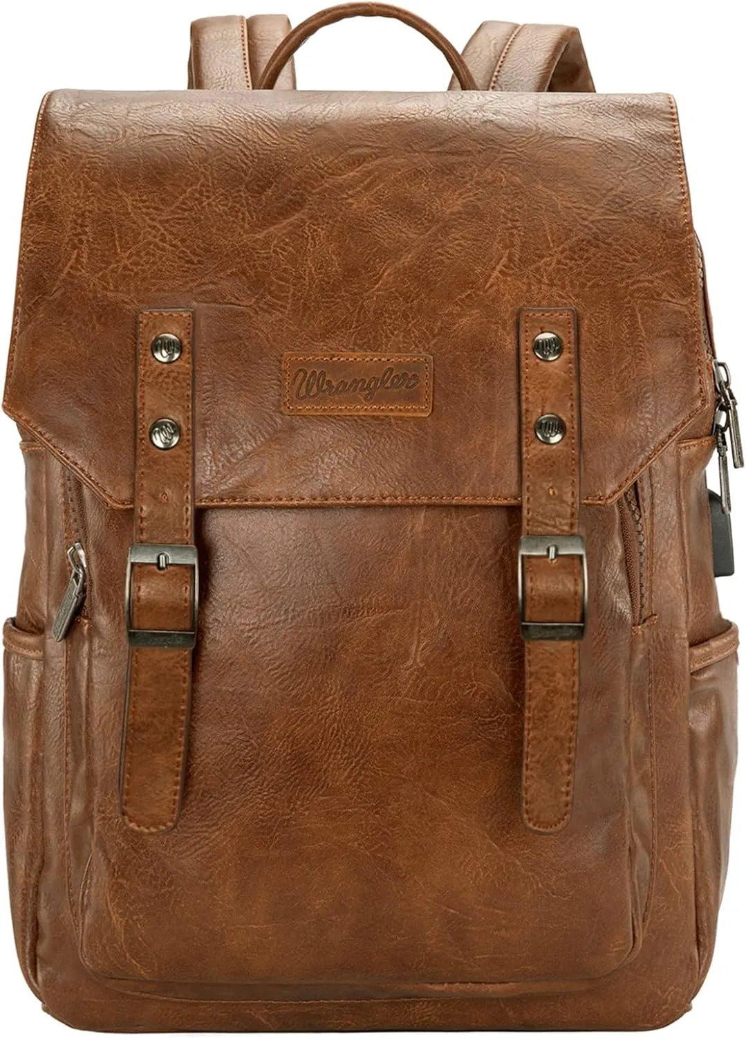 Montana West × Wrangler Brown Leather Laptop Backpack Purse Women and Men Unisex Fashion Backpack