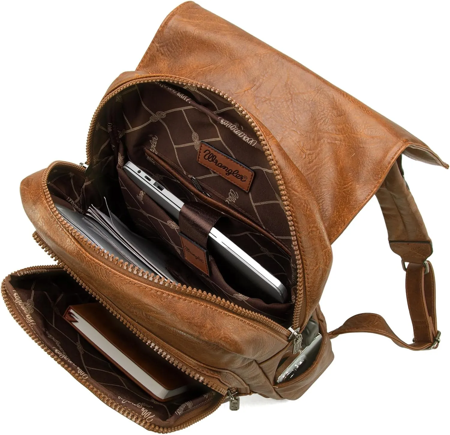 Montana West × Wrangler Brown Leather Laptop Backpack Purse Women and Men Unisex Fashion Backpack