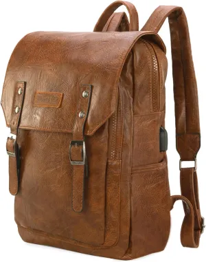 Montana West × Wrangler Brown Leather Laptop Backpack Purse Women and Men Unisex Fashion Backpack