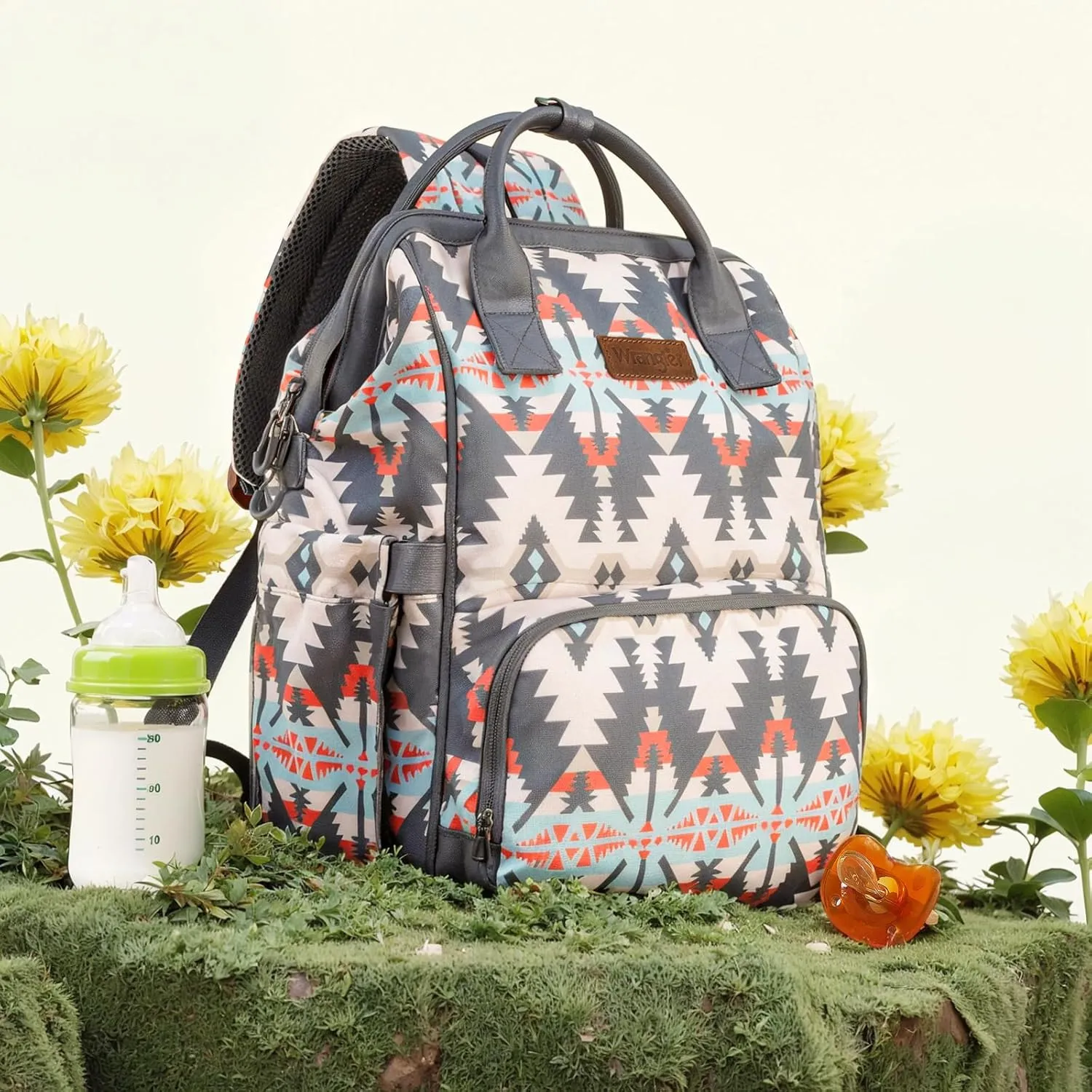 Montana West Wrangler Callie Diaper Bag Backpack with Stroller Straps Southwestern Multifunction Baby Travel Bag WG2210-9110GY