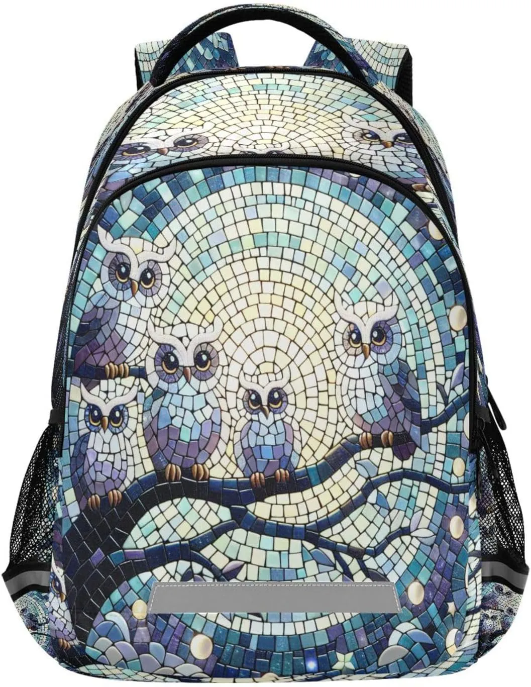 Moonlight Owls Mosaic Student Backpack 12.9 Inch Laptop Backpack, School Shoulder Bag for Boys & Girls