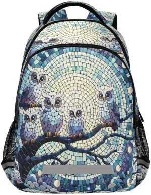 Moonlight Owls Mosaic Student Backpack 12.9 Inch Laptop Backpack, School Shoulder Bag for Boys & Girls