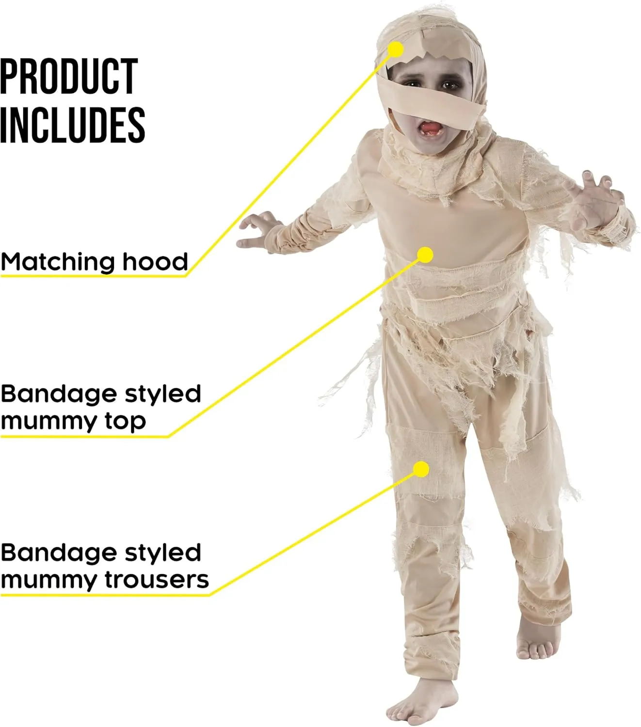 Morphsuits Kids Mummy Costume for Boys and Girls, Halloween Mummy Outfit, Spooky Costume for Kids, Fun Dress-Up