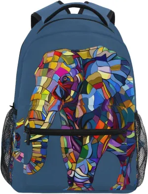 Mosaic Elephant Rainbow Color School Kids Backpack for Boys Girls Laptop Backpack Lightweight Travel Bag for Women Men