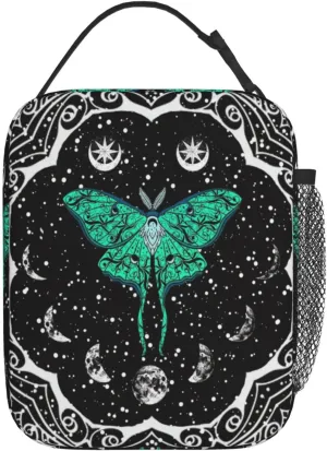 Moth Moon Phase Witchy Psychedelic Eyes Moon Stars Insulated Lunch Bag Portable Reusable Zipper Lunch Box For Men Women Work Picnic Travel Camping