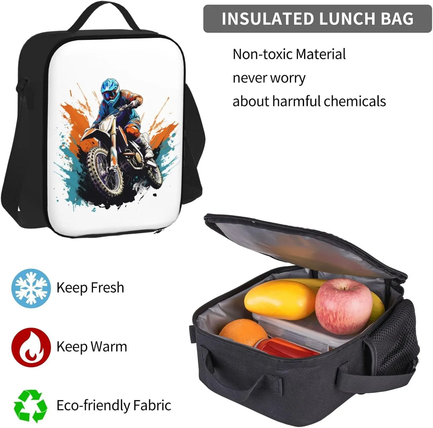 Motocross Dirt Bike Racing Flying Jump Multifunctional Pocket Backpack Crossbody Lunch Bag Pencil Case 3Pcs Set Large Capacity Backpack