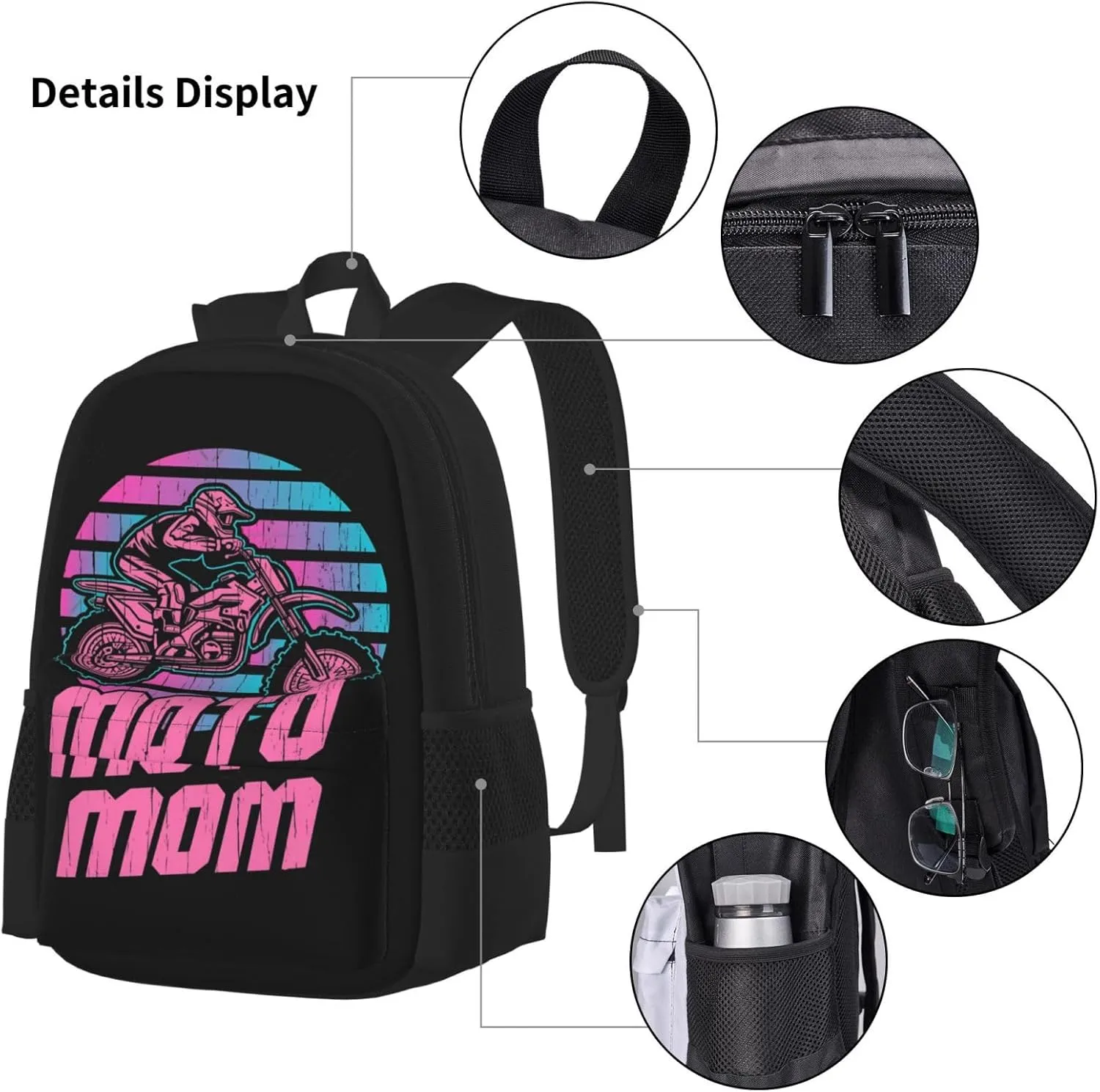 Motocross Mom Dirt Bike Lovers Moto Mom Multifunctional Pocket Backpack Crossbody Lunch Bag Pencil Case 3Pcs Set Large Capacity Backpack