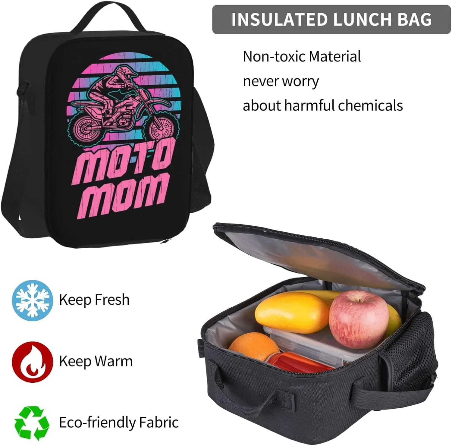 Motocross Mom Dirt Bike Lovers Moto Mom Multifunctional Pocket Backpack Crossbody Lunch Bag Pencil Case 3Pcs Set Large Capacity Backpack